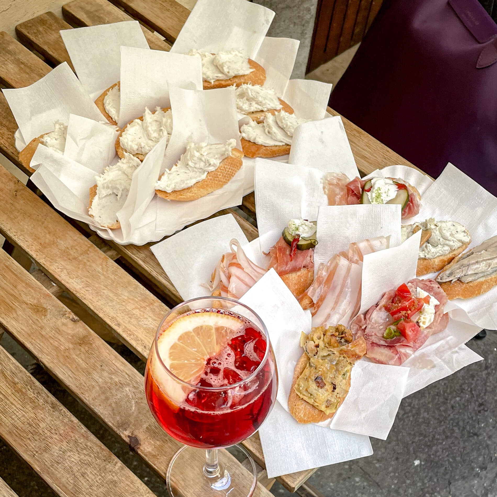 A Venice Select Spritz and an assortment of cicchetti ready to be enjoyed
