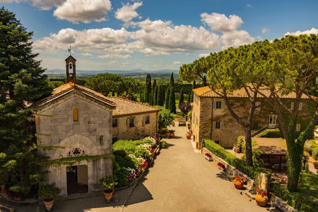 The main street through Borgo San Felice, a luxury Tuscany hotel