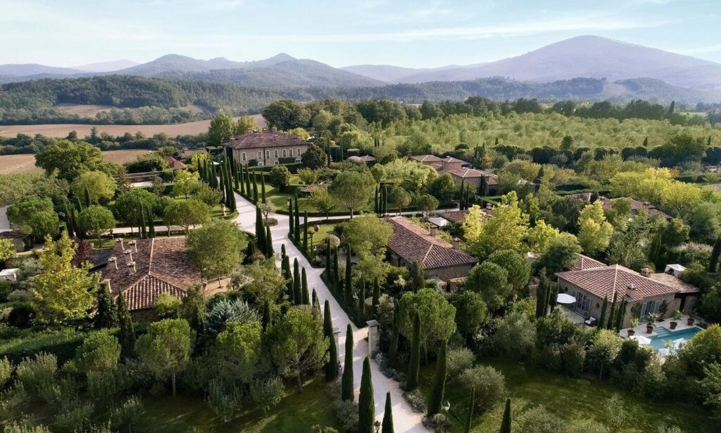 An overhead view of Borto Santo Pietro, a luxury Tuscany hotel