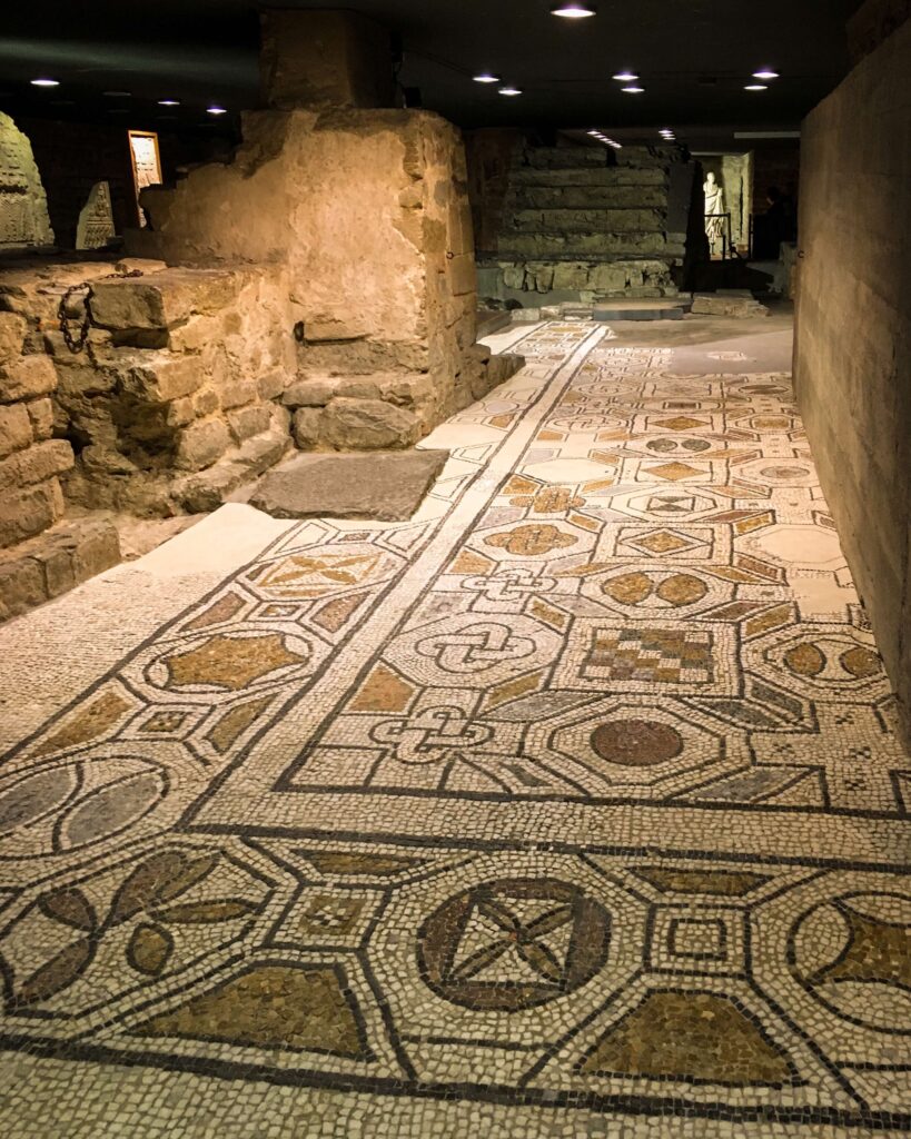 An ancient mosaic floor from the Cathedral of Santa Reparata, which sits below the current Florence Cathedral