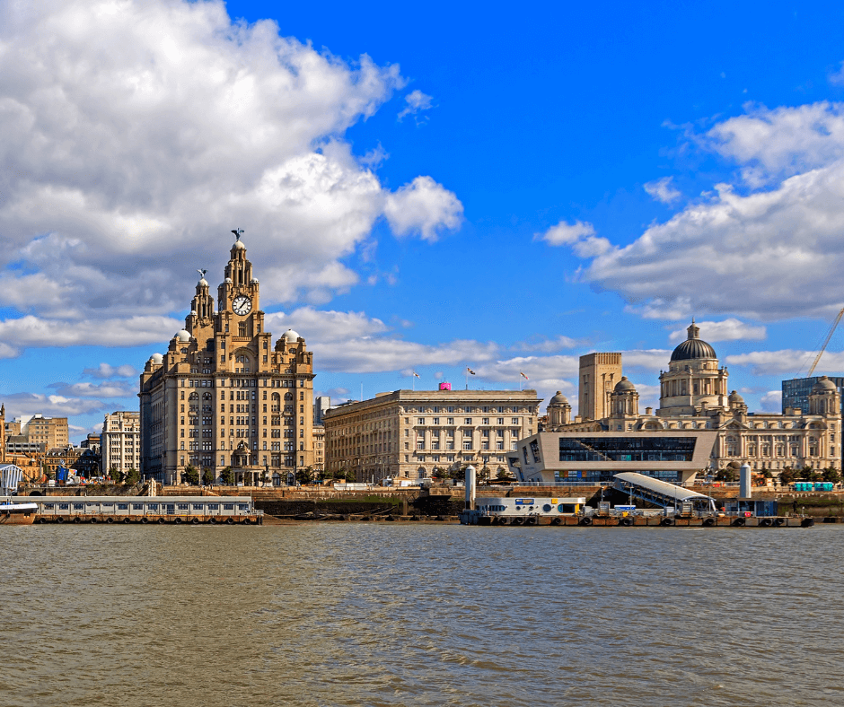 Panoramic view of Liverpool’s skyline with the River Mersey and waterfront buildings