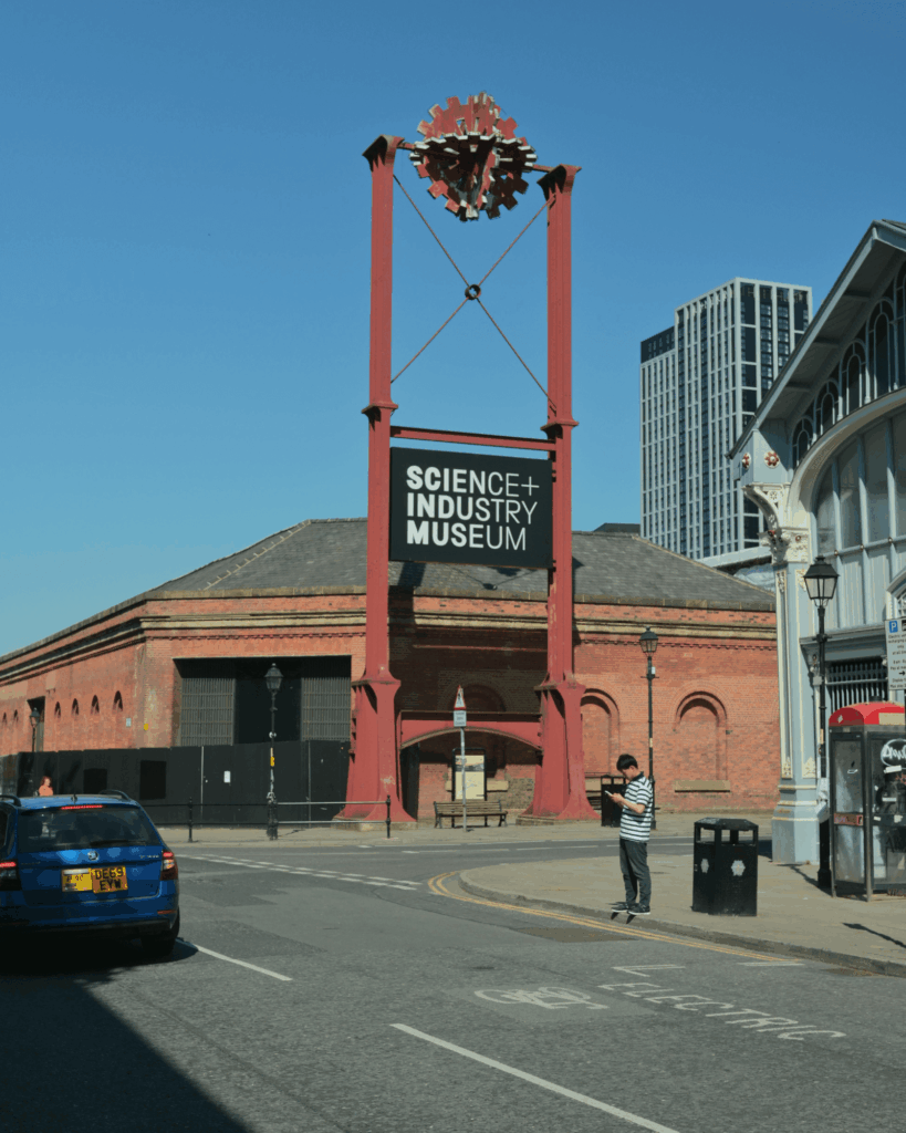 Exterior of the Museum of Science and Industry in historic brick railway buildings