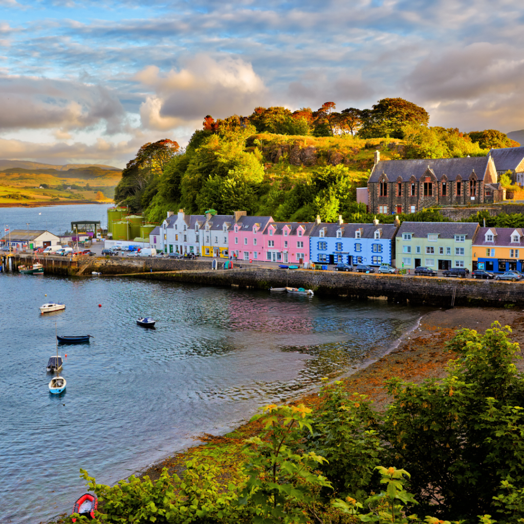 Colorful houses in Portree on the Isle of Skye, off the western Highlands of Scotland