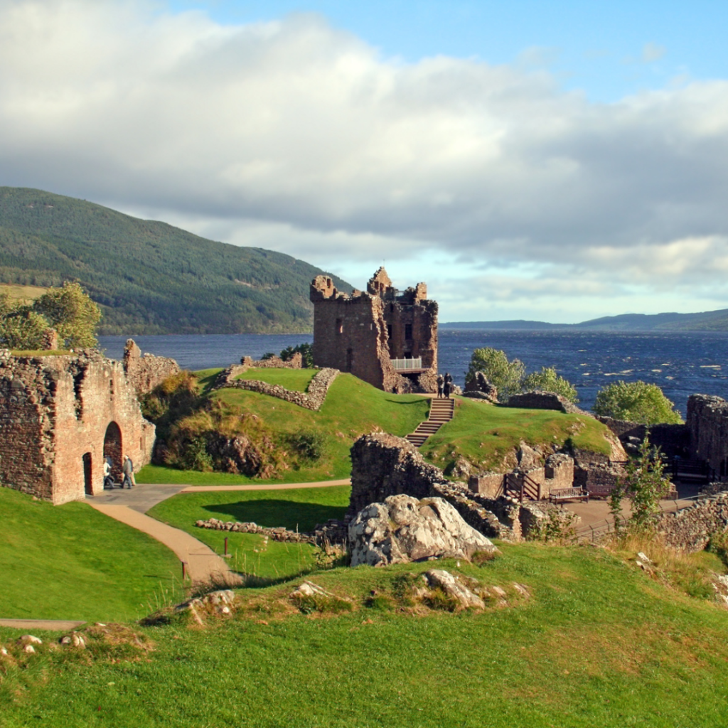 The ruins of Urquhart Castle on the shores of Loch Ness near Inverness, Sottish Highlands, Scotland
