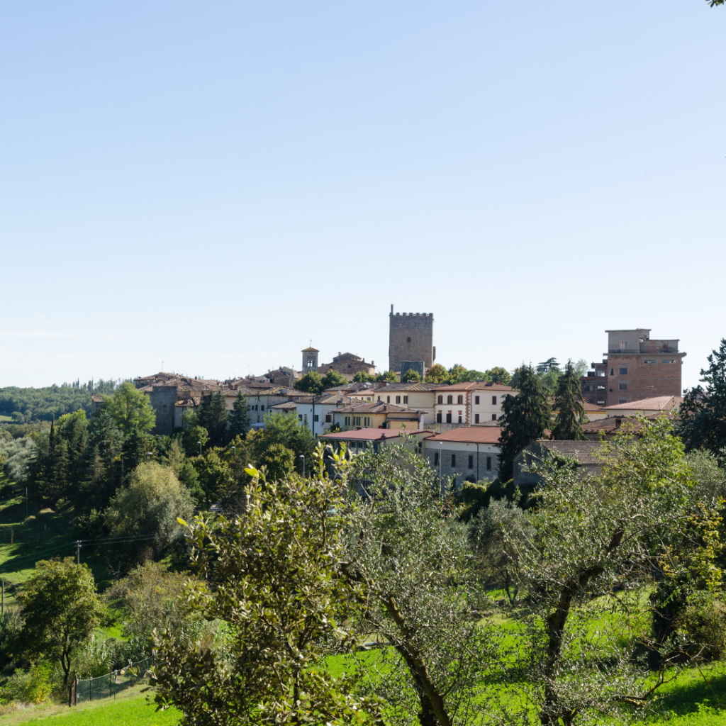 A view over the Tuscan village of Castellina in Chianti in Tuscany Italy