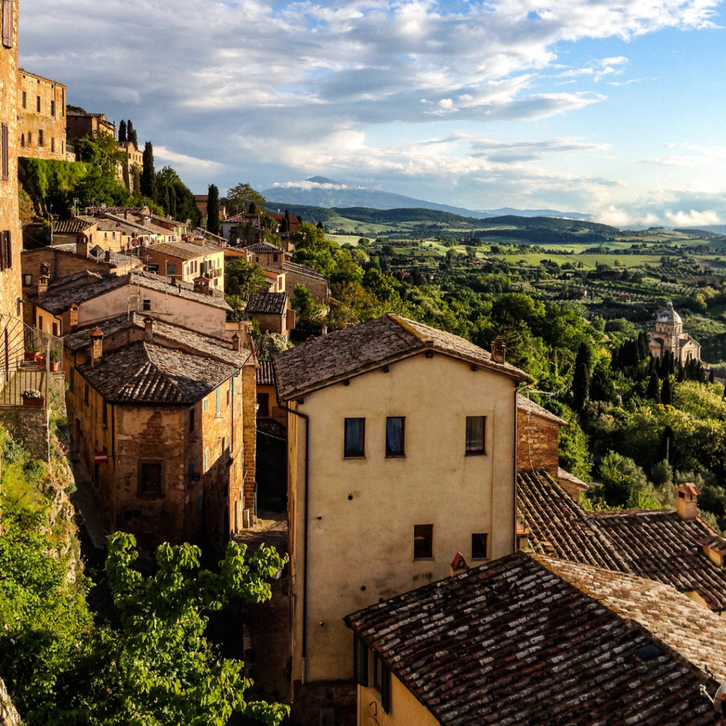 A view over the houses of Montepulciano, one of the best towns in Tuscany Italy