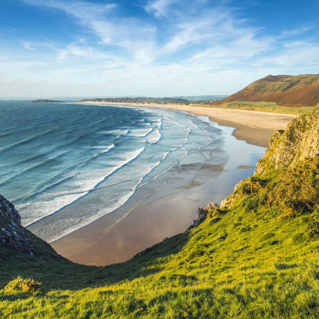 A beach in Wales on a sunny day