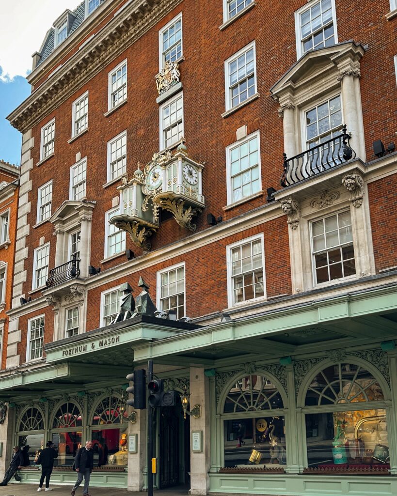 The exterior of Fortnum and Mason, one of London's most famous shops and an excellent location for afternoon tea