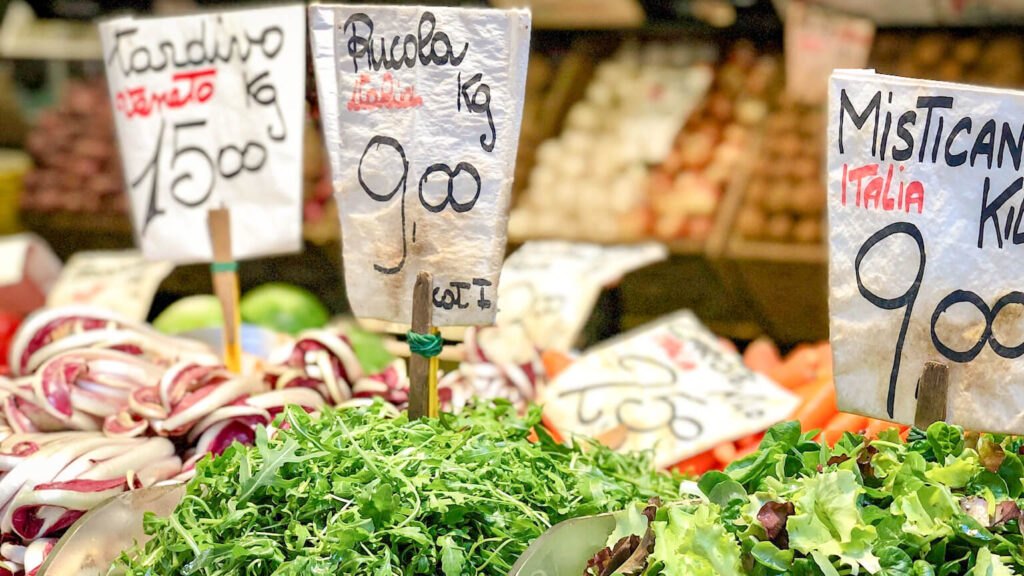 Ingredients for sale at the Rialto Market in Venice