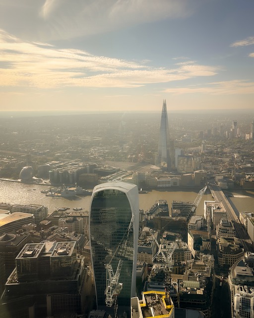 An aerial view across London towards the Shard