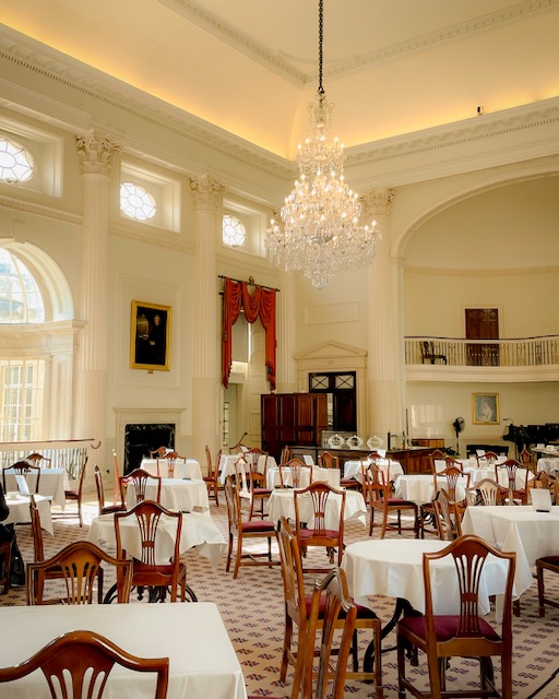 The elegant dining room at The Pump Room in Bath England