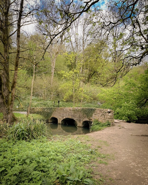 A small pedestrian bridge over the Bybrook near Castle Combe