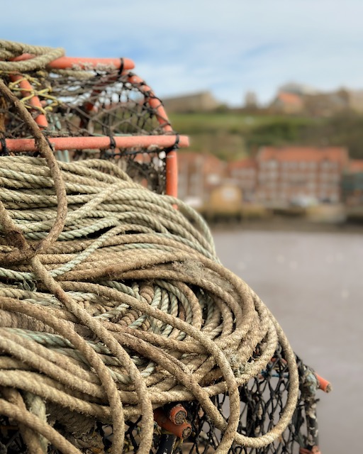 Fishing traps along the bay in Whitby, Yorkshire