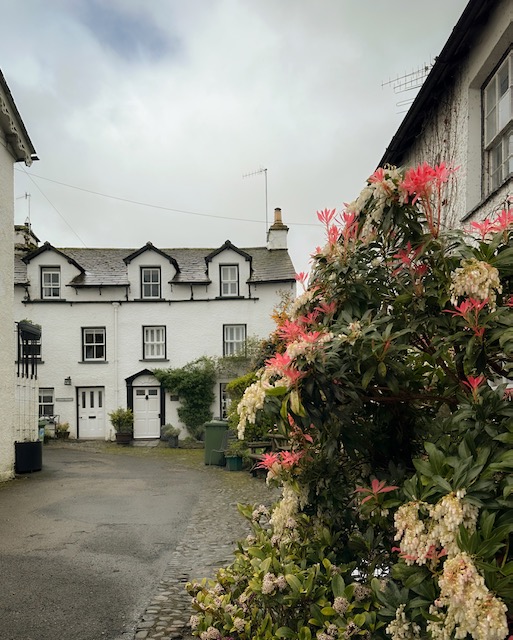 Whitewashed houses in Hawkshead, Cumbria.