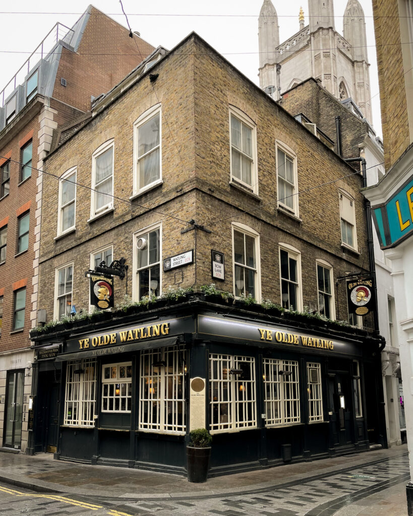 Ye Olde Watling, one of the historic pubs in London built by Sir Christopher Wren near St. Paul's Cathedral.