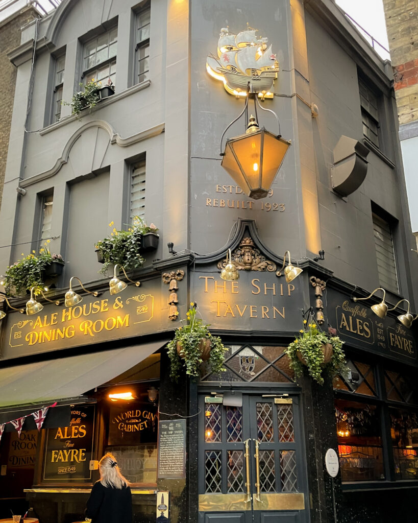 The Ship Tavern, a historic pub at the edge of Lincoln's Inn Fields in London