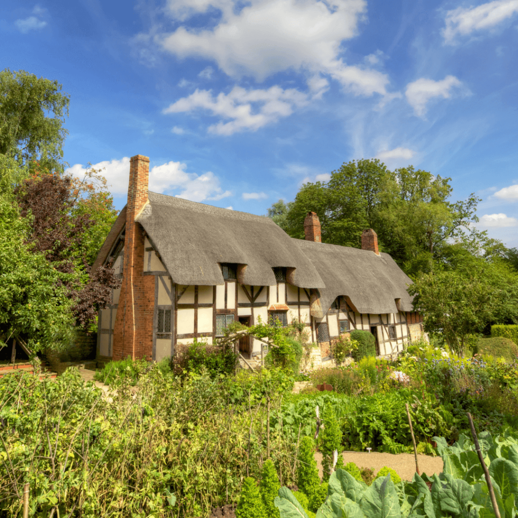 Anne Hathaway's thatched cottage in Stratford-upon-Avon in the West Midlands region of England