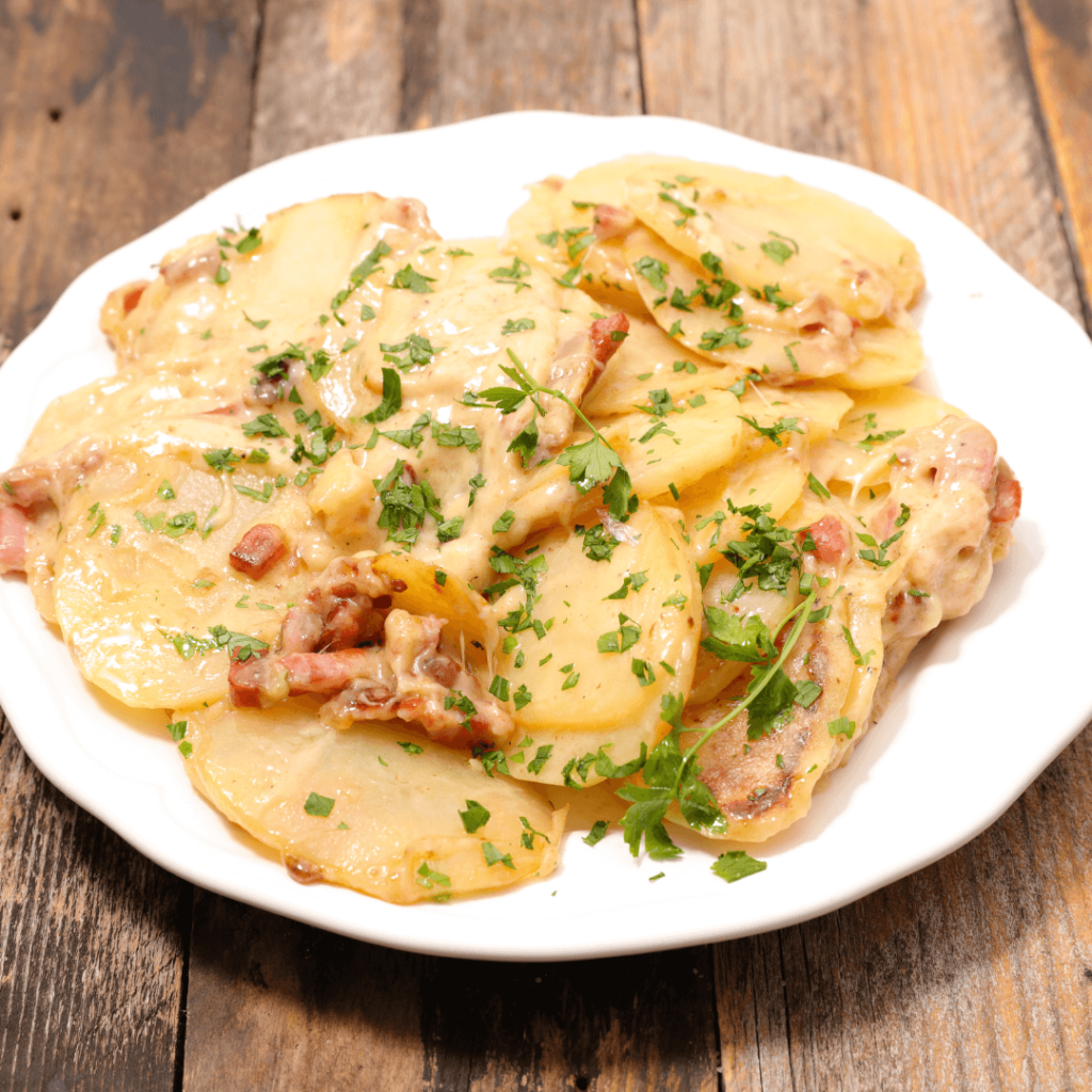 Truffade on a plate, a hearty example of regional french food from Auvergne