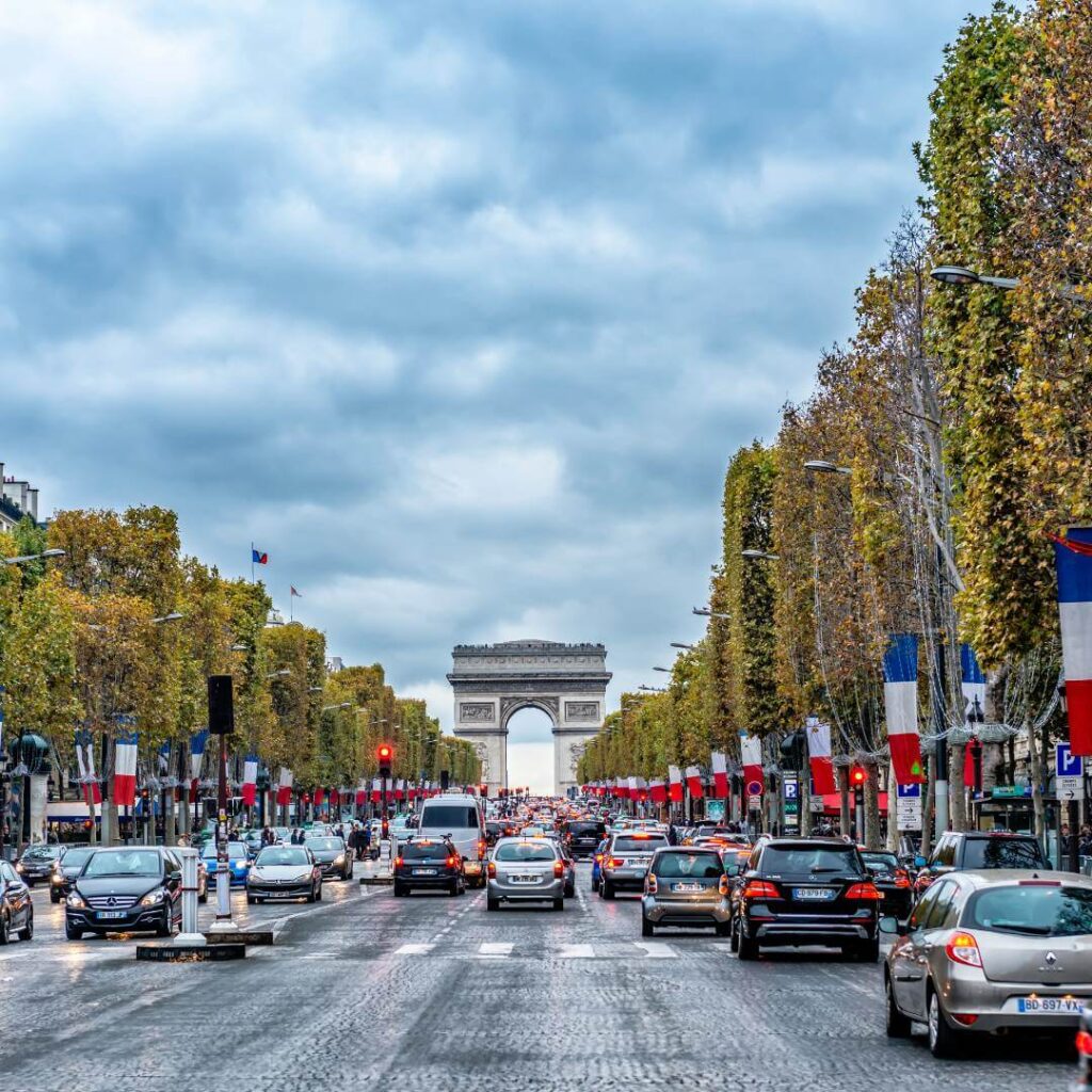 The Champs-Élysées with the Arc de Triomphe in the background