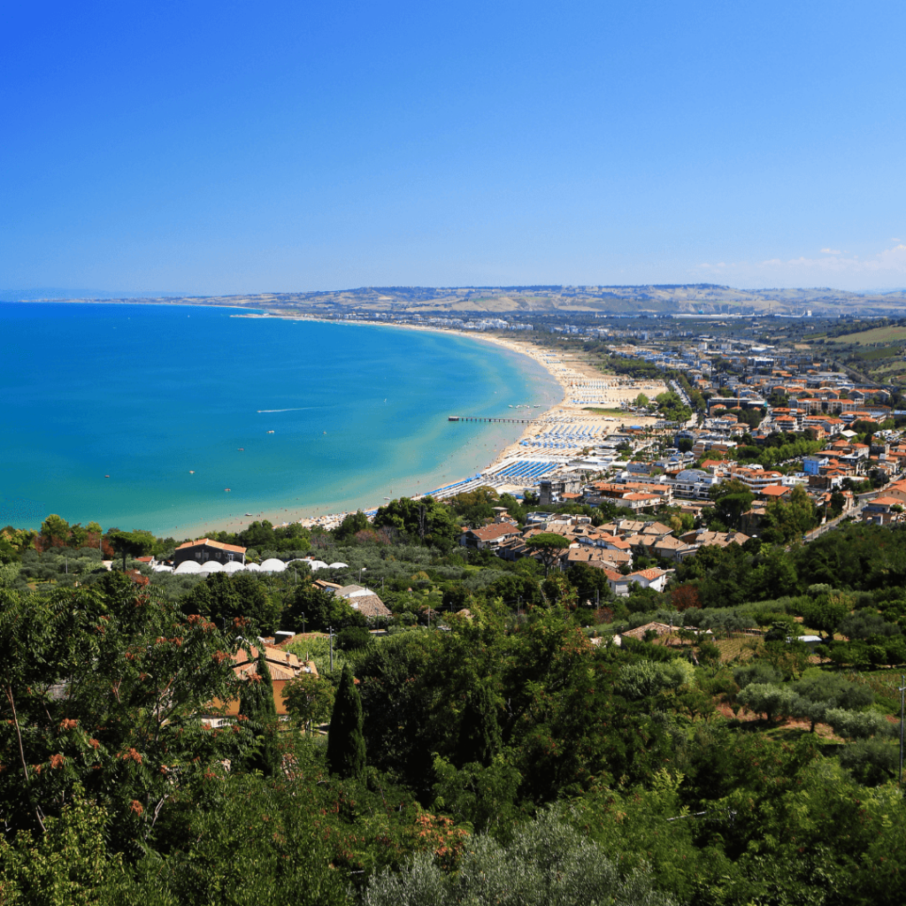 An aerial view of Vasto, white sand beaches and blue ocean water