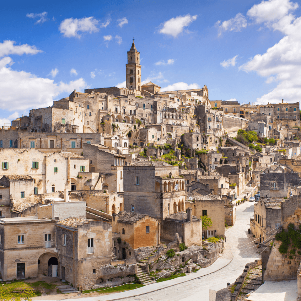 Stone buildings in the hilltop city of Matera, one of the oldest continuously inhabited cities