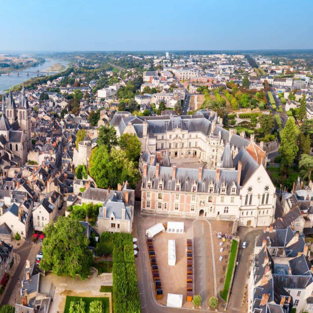 Aeiral view of chateau de blois and the surrounding city of Blois