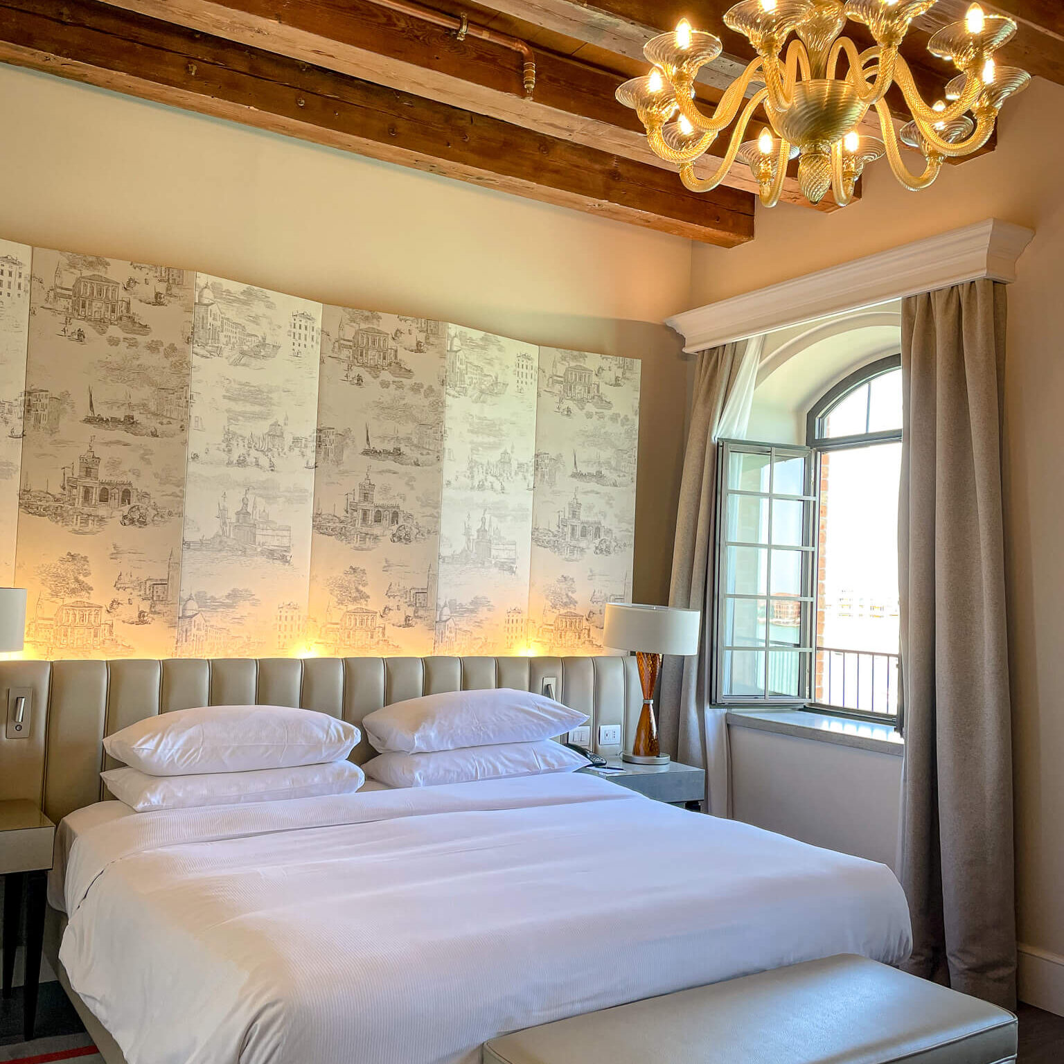 View of bedroom in the Tower Suite at Hilton Molino Stucky Venice