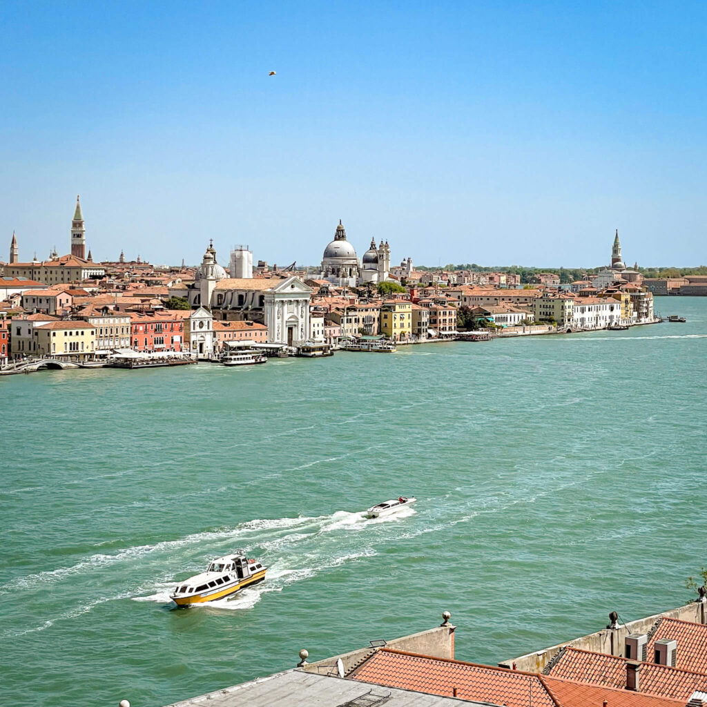 View from the rooftop of the Hilton Molino Stucky Venice hotel across the water to the island of Venice