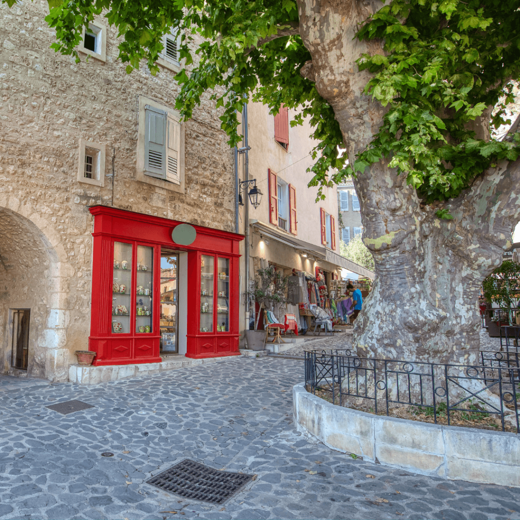 A square in Moustiers-Sainte-Marie, one of the best towns in Provence that's known for its traditional ceramics