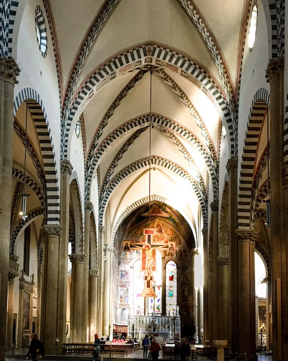 The interior of Santa Maria Novella and soaring arches, holding up the ceiling